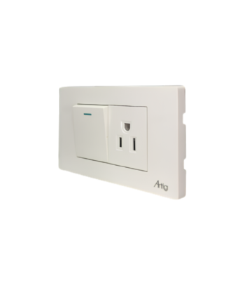 TOMACORREINTE E INTERRUPTOR SENCILLO 15A 250V MAX. ACABADO COLOR BLANCO